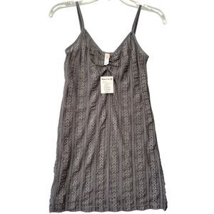 BKE Slate Gray Tank Top Tunic NEW Lace Ribbed Stripe V-Neck Sleeveless Women's M